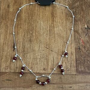 Elegant Silver and Red Beaded Necklace